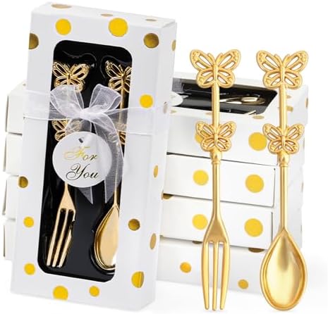 30 Pcs Wedding Forks and Spoon Set, Butterfly Coffee Teaspoon with Gift Box, Wedding Baby Shower Return Gift Tea Party Decoration Souvenir or Bridal Shower Favors for Guests by KBDHYY
