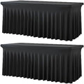 2 Pack Black Spandex Tablecloths for 4 ft Rectangle Tables, Wrinkle Free Fitted Table Covers 4 Foot StretchyTable Cloth with Skirt for Parties Weddings Birthday Banquet Baby Shower by Htper