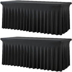 2 Pack Black Spandex Tablecloths for 4 ft Rectangle Tables, Wrinkle Free Fitted Table Covers 4 Foot StretchyTable Cloth with Skirt for Parties Weddings Birthday Banquet Baby Shower by Htper