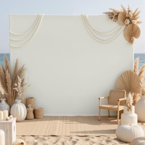 10×10ft Ivory Backdrop Curtain for Weeding Parties, Wrinkle-Free Fabric Drape for Baby Shower, Birthday Party Decorations, Photography Photo Booth Background, Single Panel No Sewing, with Rod Pocket by CO-AVE