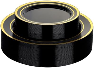 Goodluck 120PCS Black Plastic Plates with Gold Rim by GoodLuck