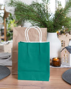 qiqee 100Pcs Paper Gift Bag with Handles Deep Green Party Favor Bags Multiple Uses (8.3"x3"x6", Small Size) - Image 7