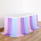 Mermaid Tulle Table Skirt Blue Pink Purple Striped Table Skirts for Rectangle Tables Frozen Baby Shower Mermaid Birthday Parties Decoration 9ft - Image 6