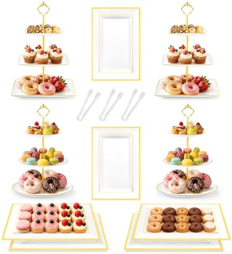 13 Pcs Dessert Display Set, 4 3-Tier Cupcake Stands, 6 Trays & 3 Tongs by Lzerking