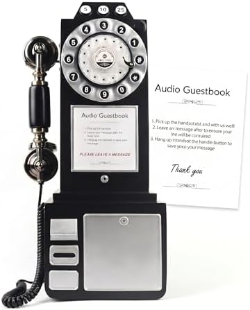 Audio Guest Book Wedding Phone with Vintage Design, Record Customized Audio Message Guest Book for Wedding, Party and Gathering, Black by FESTRING