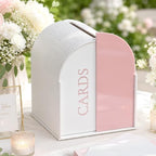 White Arched Wedding Card Box with Pink Standee & Erasable Pen for Party - Image 2