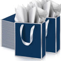 Yeaqee 50 Pcs Metallic Paepr Gift Bags Bulk with Handles,Navy Blue, Silver by Yeaqee