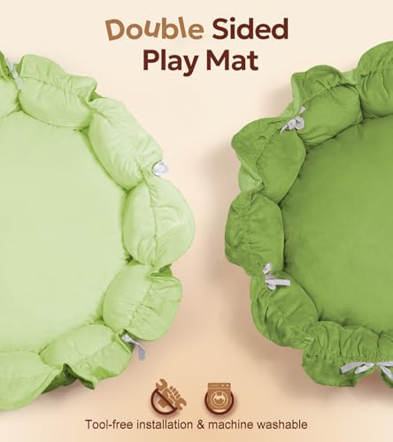 5-in-1 Thick & Plush Baby Play Gym, Baby Play Mats for Floor, Tummy Time Mat with 6 Toys, Convertible Stage-Based Developmental from Babies to Toddlers, Ball Pit, Green - Image 5