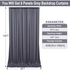 40ft×10 ft Wrinkle Free Grey Backdrop Curtain for Parties, 8 Panels 5×10 ft Soft Silky Polyester Charcoal Photo Backdrop Drapes for Birthday Baby Shower Baptism Wedding Photography - Image 3
