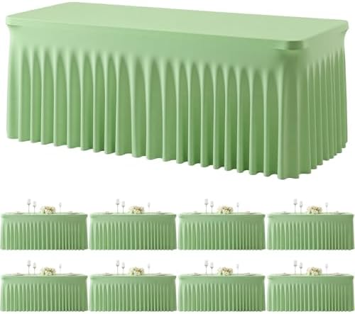 8 Pack Sage Green Table Cloth for 6 Foot Rectangle Tables Spandex Fitted Tablecloth 6ft Stretch Table Covers Skirt Green Banquet Tablecloths Wrinkle Free Tablecloth for Party Wedding Birthday Event by Tao-GePartyDecorations