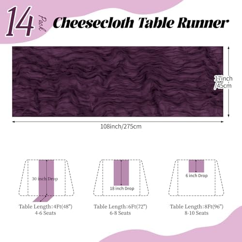14 Pack Dark Purple Cheesecloth Table Runner 17x108 Inch Semi Sheer Boho Gauze Cheese Cloth Fabric Table Runners, for Wedding Party Baby Shower Birthday Home Decor Garden Farmhouse - Image 2