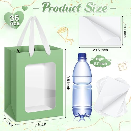 Zhanmai 36 Pcs Kraft Paper Gift Bags with Clear Window Handles, Sage Green - Image 2