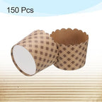 HARFINGTON 150Pcs Paper Baking Cups 6oz Brown Kraft Paper Muffins Liners Cupcake Greaseproof Disposable Bulk Wrappers for Wedding Birthday Graduation, Plaid - Image 3