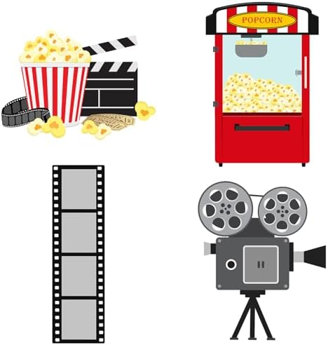 Honoson 4 Pcs Large 30" Movie Night Party Decoration Cardboard Cutouts Film Popcorn Clapperboard Lifesize Stand-ups for Awards Red Carpet Birthday Photo Backdrop Props Supplies - Image 2