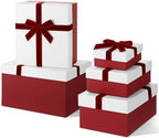 Cholemy 5 Pcs Christmas Nesting Gift Box with Lid Velvet Ribbon, Wine Red by Cholemy