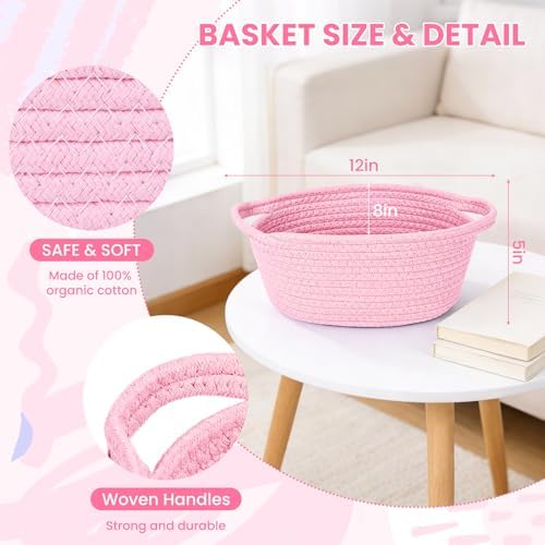 AFOROEOA 10PACK Pink Baskets for Gifts Empty, 12"x 8"x 5" Woven Gift Baskets with Gift Bags and Bows Empty Gift Baskets for Christmas Shelf Small Storage Baskets with Handles - Image 3