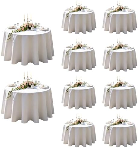 WIGENIUS 10 Pack Round Table Cloth 90 Inch White Cloth Fit 5FT Round Table by WIGENIUS