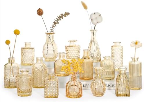 SUPMIND 16Pcs Amber Bud Vases Set, Small Glass Vases Bulk for Centerpieces by SUPMIND