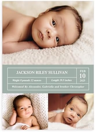 Let's Make Memories Personalized Baby Announcement Cards - Birth, Adoption - Boy, Girl - Premium Quality Custom Photo Cards for Mailing - 5x7 - Includes White Envelopes - Special Stats - 25 ct by LetsMakeMemories