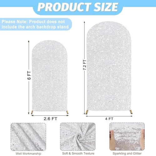 MODFUNS Sequins Arch Cover Set of 2 Silver Wedding Arch Cover 6ft 7.2ft Glitter Arch Stand Cover Spandex Arch Cover Double Use Arch Covers Stretchy Backdrop Chiara Arch Cover for Party Banquet Arch - Image 3