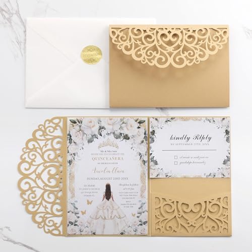 Gold Wedding Invitation Blank Bridal Shower Invitations with Rsvp Cards - Image 7