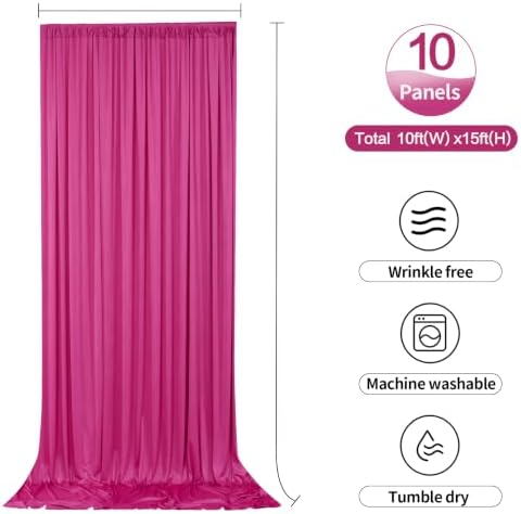 50ftx15ft Hot Pink Backdrop Curtains for Parties, Wrinkle Free Polyester Hot Pink Photo Backdrop Drapes 10 Panels 15 ft Long Back Drop Cloth for Wedding Birthday Photography Background Party - Image 6