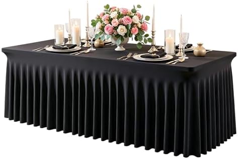 4 Pack Black Spandex Tablecloth for 6FT Rectangle Tables, Fitted Stretch Table Cover with Skirt, Wrinkle Free Washable Elastic Table Cloth for 6 Foot Folding Table, Wedding Banquet Baby Shower - Image 7