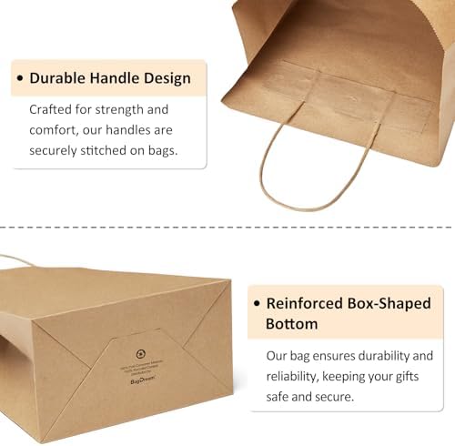 BagDream 300Pcs Paper Bags 5.25x3x8 Small Brown Gift Bags with Handles Bulk - Image 4