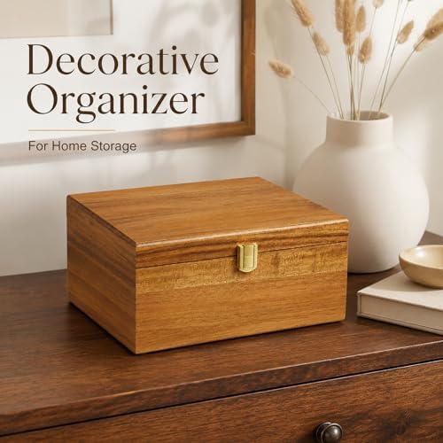 Wooden Keepsake Box, Acacia Storage Memory Box with Hinged Lid - Image 6