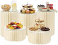 Buffet Risers for Party, Shape&Use 5PCS Round Cream White Cake Stands, Foldable Pedestal Dessert Table Risers for Wedding, Birthday, Anniversary Decor, 11.8in Dia. (15.7in H ×3 / 7.9in H ×2) with Storage Bag by Unknown