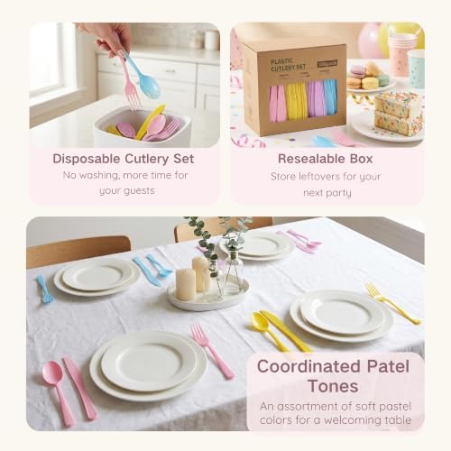 300Pcs Pastel Plastic Silverware Set, Full Size Disposable for Dinner - Image 5