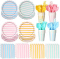 Potchen 220 Pcs Pastel Stripe Plate Party Decor Supplies for 24 Guest by Potchen