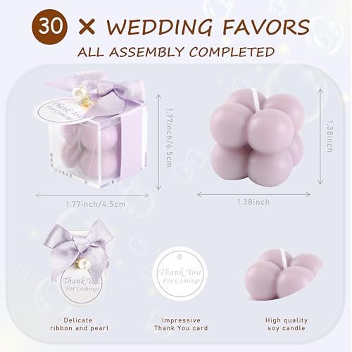 ACITHGL 30 Sets Fully Assembled Small Bubble Candle Party Favors for Guests Bulk Bridal Showers Favors Candles with Stylish Ribbons Thank You Cards Gifts (Shimmering Purple) - Image 2