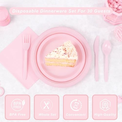 WELLIFE 210Pcs Pink Plastic Plates,Disposable Pink Plates for Party - Image 5