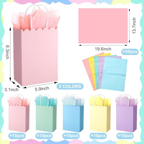 AmazingSpark 50 Pcs Pastel Gift Bags with Handles and Tissue Paper,Classic - Image 2