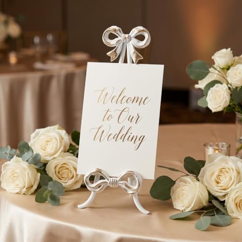 ARTIBETTER Bow Plate Stands Metal Cookbook Display Easel with Foldable Leg - 16" Tall White Decorative Platter Holder for Kitchen Table Centerpiece Birthday Baby Shower Wedding - Image 5