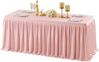 Wish Care Blush Pink Polyester Table Clothes for 8 Foot Rectangle Tables, Wrinkle Free Fitted Table Cover with Pleated Ruffle Table Skirt for Birthday Party Wedding Trade Show Event Display by WishCare