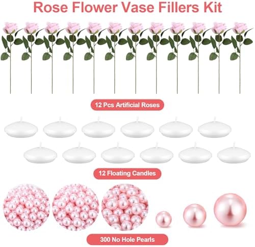 Riceshoot 324 Pcs Floating Flowers Vase Fillers Kit for Centerpieces, Rose - Image 3