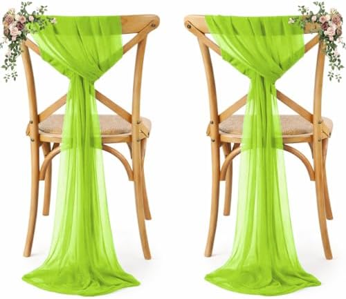 Pack of 25 Chiffon Chair Sashes for Wedding & Event Décor - Parrot Green by MDS