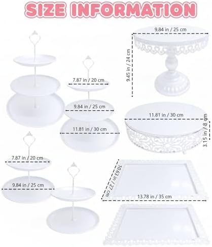 8 Pcs Cake Stands Set Metal Dessert Table Display Tiered Cupcake Holder Candy Donut Fruit Plate Cake Serving Tray Candlestick Display Treats Serving Tower for Wedding Birthday Party Decor (White) - Image 3