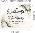 Andaz Press Custom Large Baby Shower Canvas Welcome Sign, 16 x 20 Inches, Pink Hibiscus Tropical Palm Leaves, Guestbook Alternative, Personalized Sign Our Canvas, Tropical Baby Shower, Baby Sprinkle - Image 5