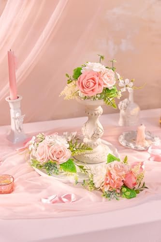 TINGE TIME 3Pcs Pre-made Cake Toppers，Silk Artificial Flowers Decor，Cake Decorations for Weddings, Birthdays, Party,Baby Shower,Celebration (PeachPink&White) - Image 4