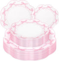 LIYH 60 Pcs Pink Bow Plastic Plates for Party - Pink Scalloped Scalloped Plates Disposable Heavyduty for Decorative Tableware for Holiday Party Decor Supplies - 10.25" Dinner & 7.5" Dessert Plate by LIYHLoveinyourheart