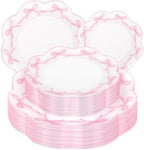 LIYH 60 Pcs Pink Bow Plastic Plates for Party - Pink Scalloped Scalloped Plates Disposable Heavyduty for Decorative Tableware for Holiday Party Decor Supplies - 10.25" Dinner & 7.5" Dessert Plate by LIYHLoveinyourheart
