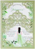 Hosmsua 50PCS Personalized Sage Green Quinceanera Invitations Kit 5.1x7.3 Inch Laser Cut Floral Crown Pocket Quince Invitation Cards with Envelopes for Birthday Bridal Shower by Hosmsua