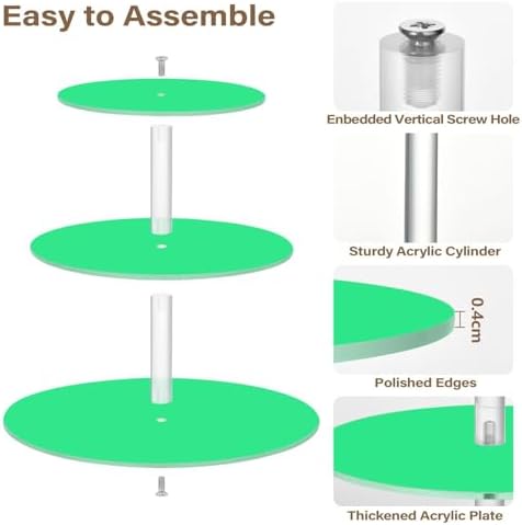 J JOYSAY Bright Green Pattern Acrylic Cupcake Stand 3 Tier Dessert Table Display Set Clear Cake Stands for Wedding Baby Shower Party Decorations Easy Assembly Donut Tower - Image 2