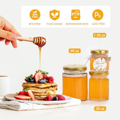 1.5 oz 60 Pack Mini Glass Honey Jars with Wood Dippers & Gold Lids - Image 7