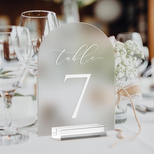 Frosted Arch Table Numbers for Wedding, 5x7 Inch Acrylic Table Numbers 1-10 with Stands, Frosted Acrylic Arch Tabletop Sign with Holder for Centerpiece, Reception, Wedding, Party, Event - Image 5