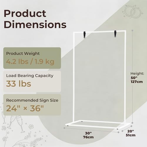 Wedding Welcome Sign Stand, 50" Standard Height - White Metal Sign Holder with 6 Leather Straps, Easel Stand for Seating Charts & Event Décor - Image 2