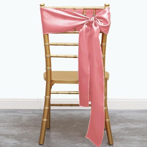 50 Pack Satin Dusty Pink Chair Sashes, 7 X 108 Inches Dusty Pink Chairs Bows for Wedding Party Gender Reveal Decor, Satin Chairs Ribbons Ties for Ceremony Event Decorations - Image 3